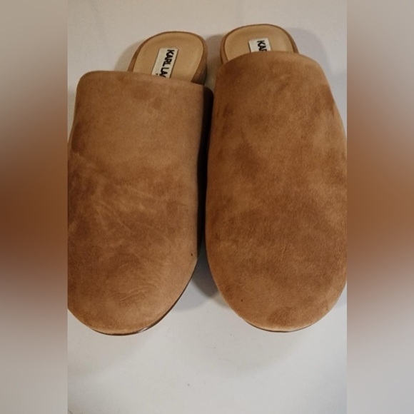 Karl Lagerfeld Slip-on Geniune Leather/Suede Camel Mule Gold Accent Sz.9 EUC** - Picture 3 of 7